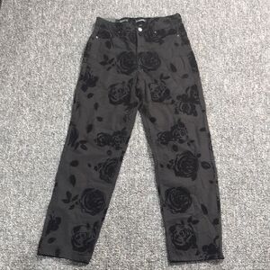 wild fable Black Floral Velvet-Print Straight Leg Jeans